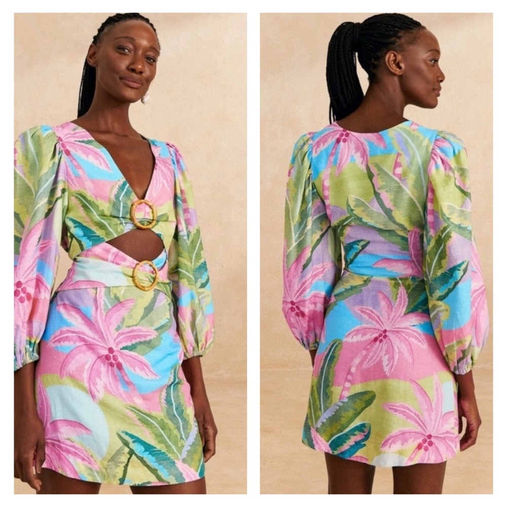 FARM Rio Tropical Cutout Mini Dress - Pink, Green, Blue